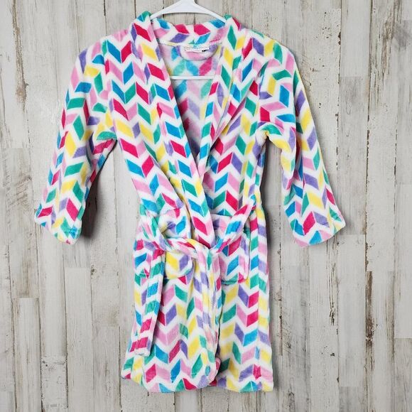 Candy Pink Fleece Robe Chevron Multicolored Size 4-5 - Picture 1 of 7
